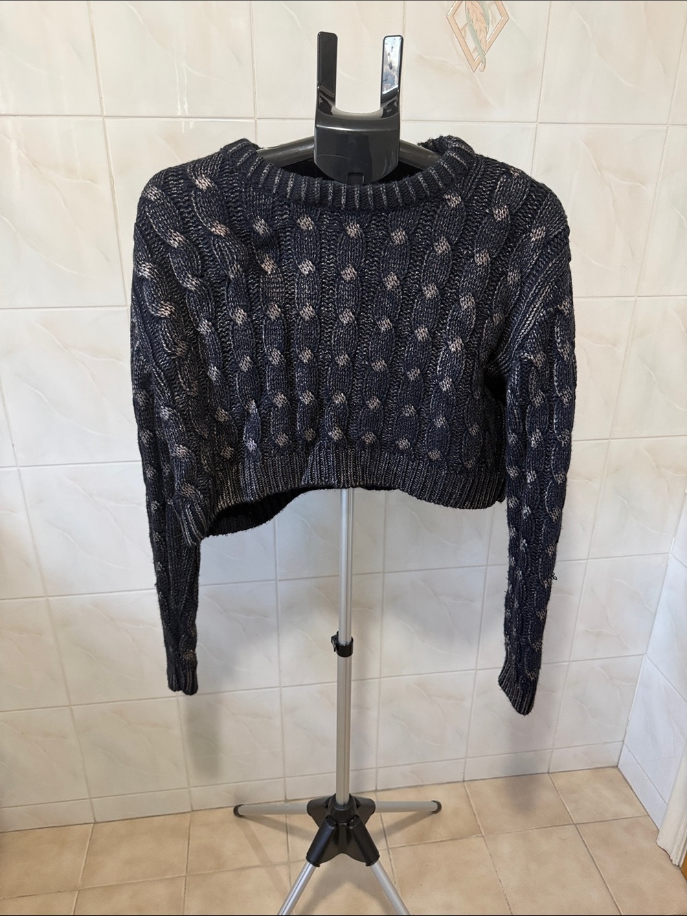 Cropped Cable Crewneck Sweater